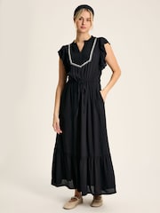 Joules Lillia Navy Blue Tie Waist Tiered Dress - Image 1 of 7