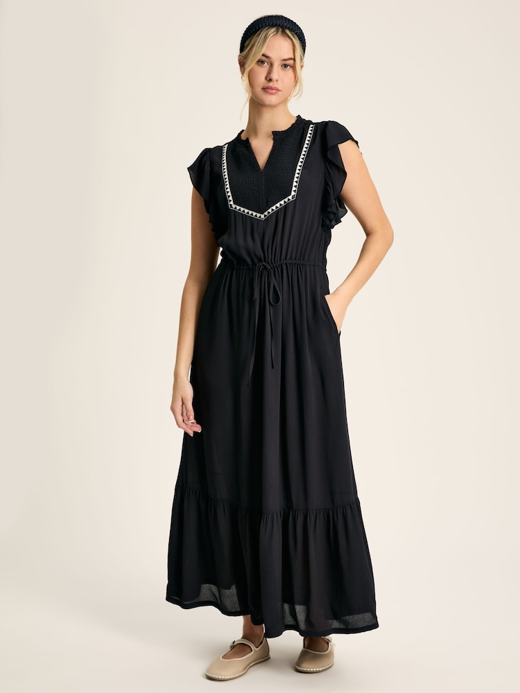 Joules Lillia Navy Blue Tie Waist Tiered Dress - Image 1 of 7