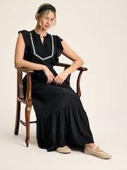 Joules Lillia Navy Blue Tie Waist Tiered Dress - Image 3 of 7