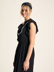 Joules Lillia Navy Blue Tie Waist Tiered Dress - Image 4 of 7