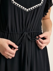 Joules Lillia Navy Blue Tie Waist Tiered Dress - Image 6 of 7