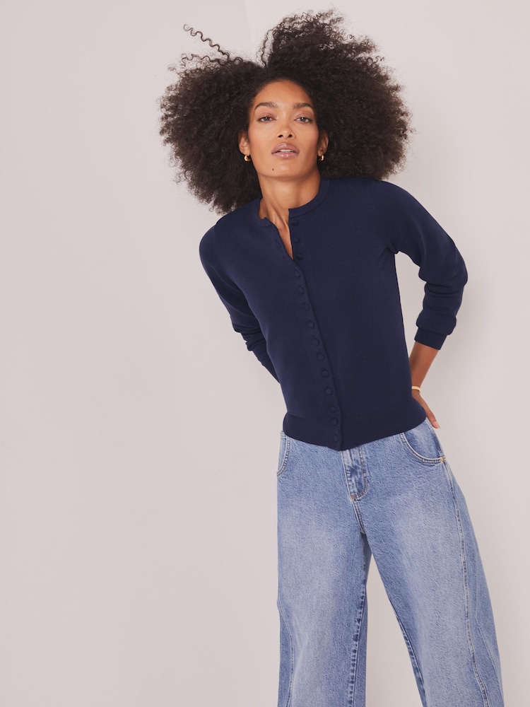 Mint Velvet Blue Fine Knit Cardigan - Image 2 of 8 Mint Velvet Blue Fine Knit Cardigan - Image 2 of 8