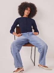 Mint Velvet Blue Fine Knit Cardigan - Image 4 of 8