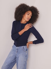 Mint Velvet Blue Fine Knit Cardigan - Image 5 of 8