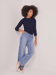 Mint Velvet Blue Fine Knit Cardigan - Image 6 of 8