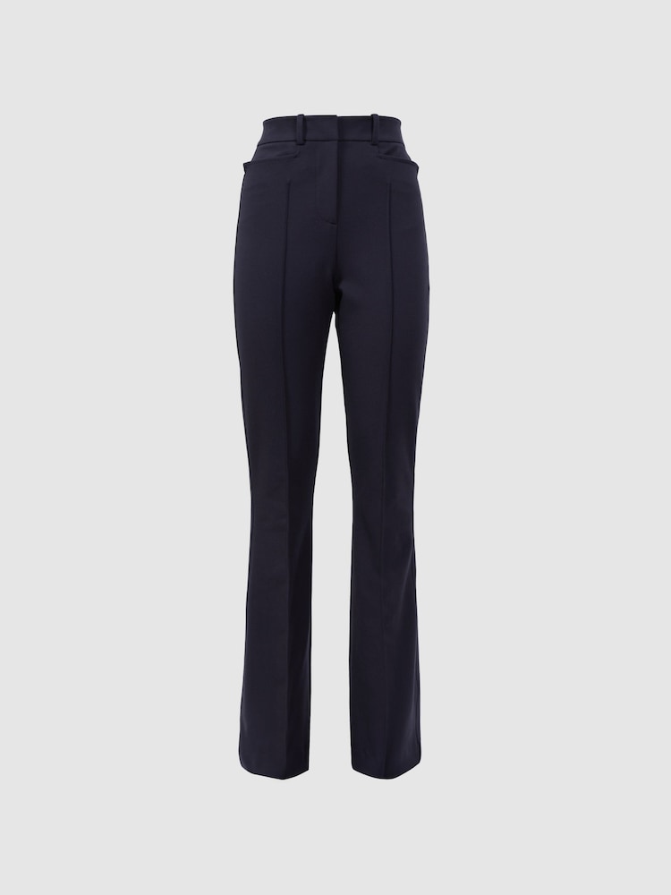 Reiss Navy Dylan Flared High Rise Trousers - Image 9 of 9