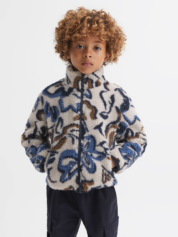 Reiss Ecru Multi Cadet 3-9 yrs Relaxed Sherpa Zip-Through Jacket - Image 1 of 6 Reiss Ecru Multi Cadet 3-9 yrs Relaxed Sherpa Zip-Through Jacket - Image 1 of 6