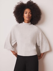 Mint Velvet Grey Cotton Blend High Neck Top - Image 1 of 8