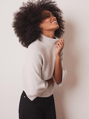 Mint Velvet Grey Cotton Blend High Neck Top - Image 2 of 8