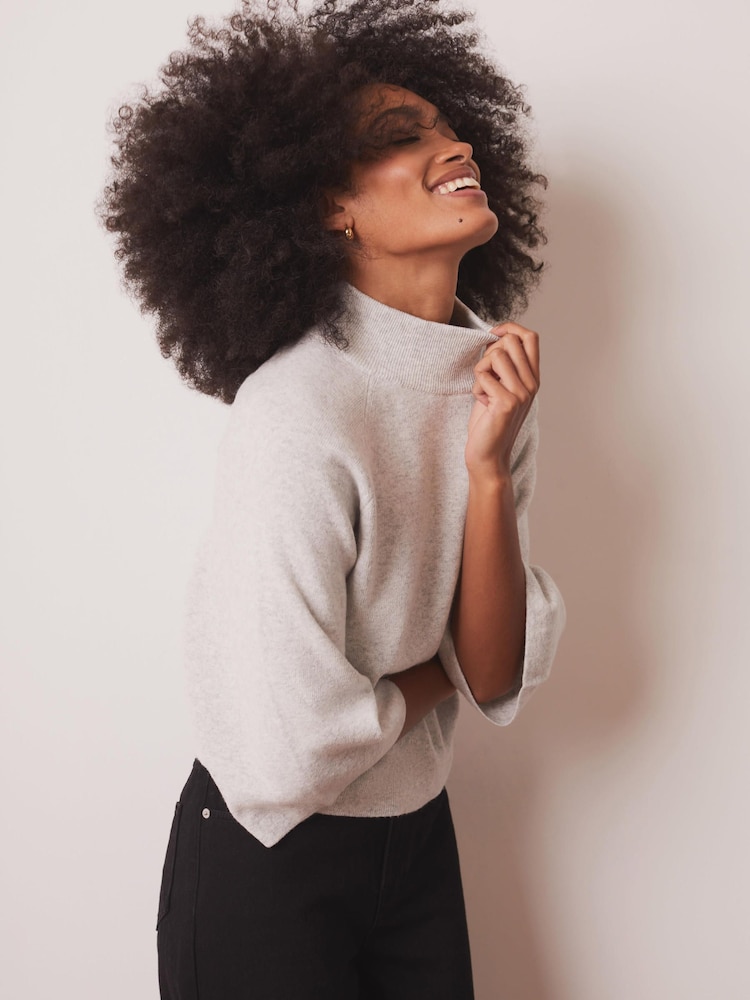 Mint Velvet Grey Cotton Blend High Neck Top - Image 2 of 8