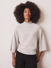 Mint Velvet Grey Cotton Blend High Neck Top - Image 3 of 8