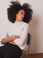 Mint Velvet Grey Cotton Blend High Neck Top - Image 4 of 8