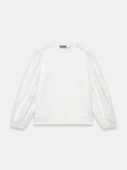 Mint Velvet White Cotton Blend Lace Sleeve Sweatshirt - Image 7 of 8