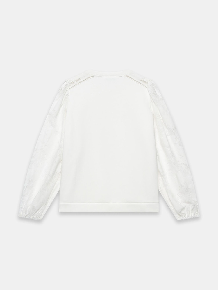 Mint Velvet White Cotton Blend Lace Sleeve Sweatshirt - Image 8 of 8 Mint Velvet White Cotton Blend Lace Sleeve Sweatshirt - Image 8 of 8