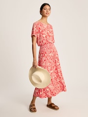 Joules Emmeline Red Paisley Short Sleeve Midi Dress - Image 1 of 7