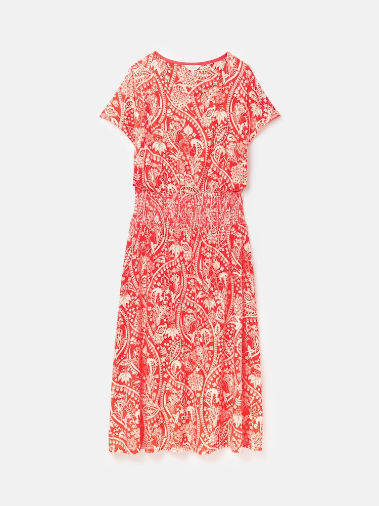 Joules Emmeline Red Paisley Short Sleeve Midi Dress - Image 2 of 7