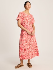 Joules Emmeline Red Paisley Short Sleeve Midi Dress - Image 3 of 7