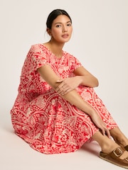 Joules Emmeline Red Paisley Short Sleeve Midi Dress - Image 5 of 7