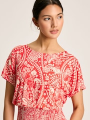 Joules Emmeline Red Paisley Short Sleeve Midi Dress - Image 7 of 7