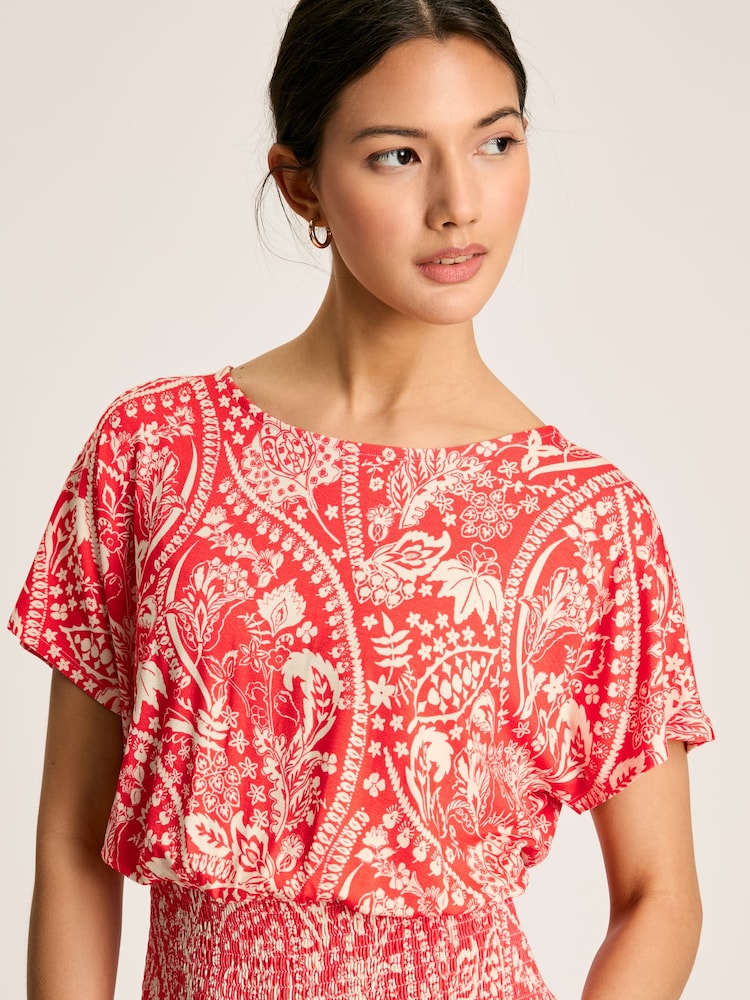 Joules Emmeline Red Paisley Short Sleeve Midi Dress - Image 7 of 7