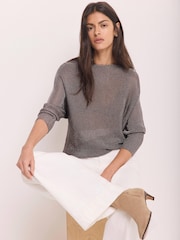 Mint Velvet Silver Metallic Knit Top - Image 1 of 8