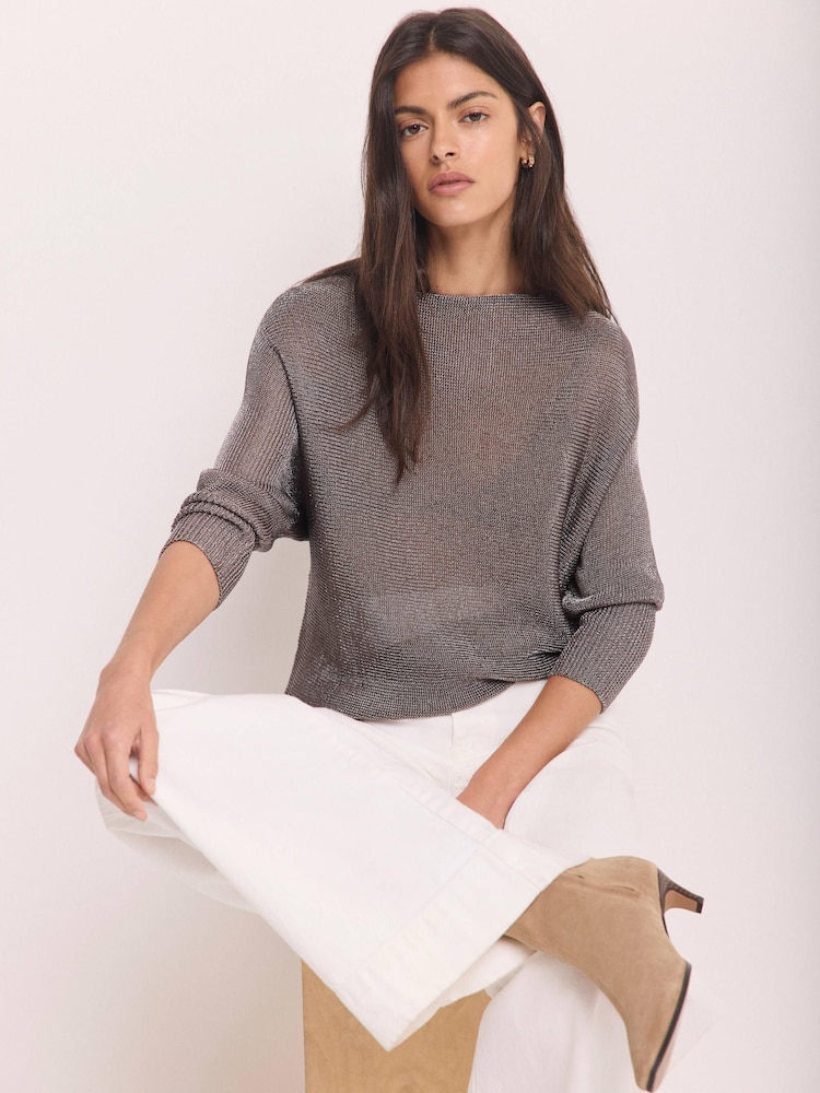 Mint Velvet Silver Metallic Knit Top - Image 1 of 8