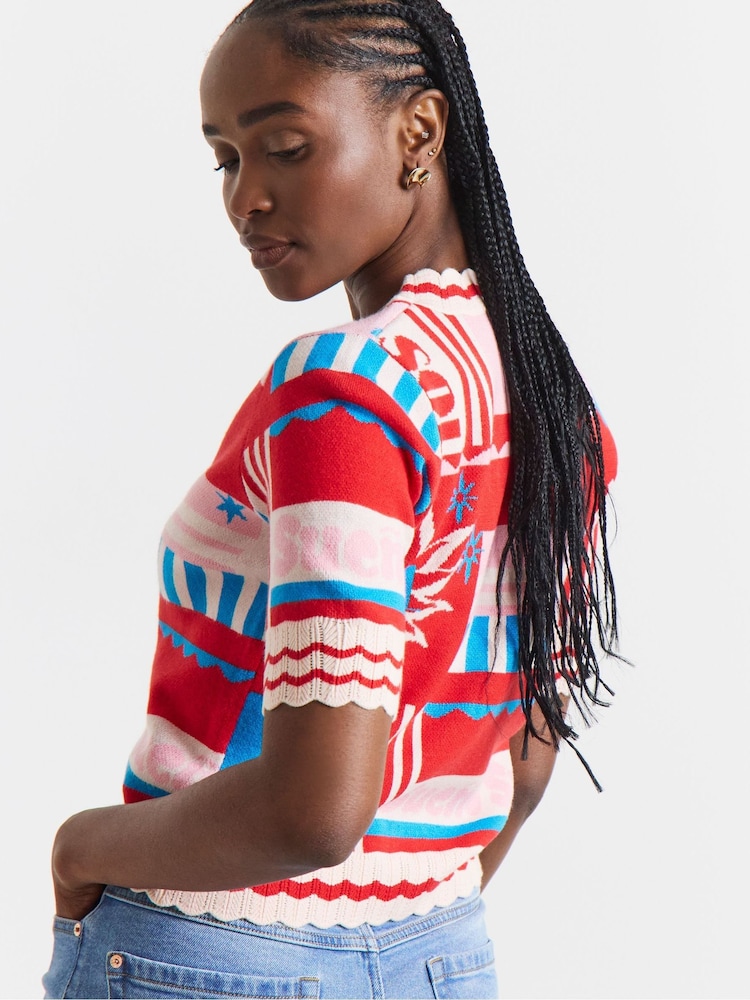 Simply Be Red Printed Short Sleeve Cardigan - Image 2 of 4 Simply Be Red Printed Short Sleeve Cardigan - Image 2 of 4