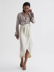 Reiss Ivory Tyra Silk High-Low Wrap Skirt - Image 1 of 5