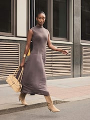Mint Velvet Brown Sleeveless Knit Midi Dress - Image 2 of 8
