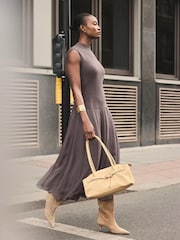 Mint Velvet Brown Sleeveless Knit Midi Dress - Image 6 of 8