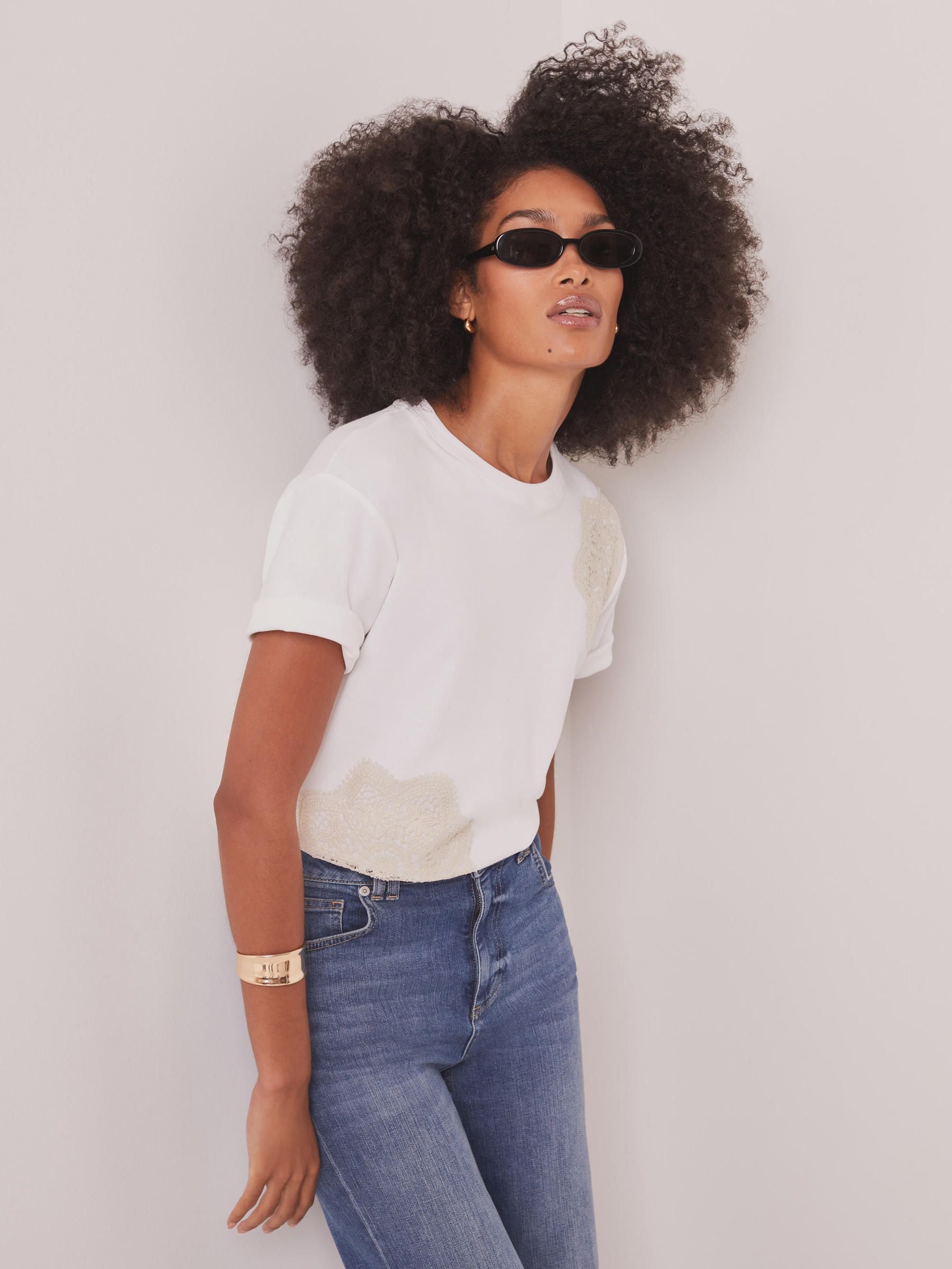 Buy Mint Velvet White Cotton Crochet Detail T-Shirt from Next USA