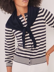 Mint Velvet Blue Striped Scarf Detail Cardigan - Image 4 of 8