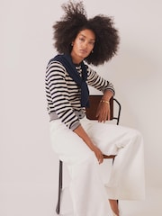 Mint Velvet Blue Striped Scarf Detail Cardigan - Image 5 of 8