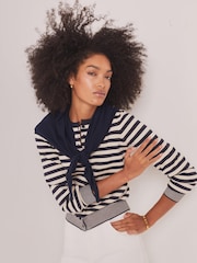 Mint Velvet Blue Striped Scarf Detail Cardigan - Image 6 of 8