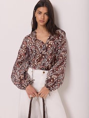 Mint Velvet Brown Floral Print Blouse - Image 1 of 8