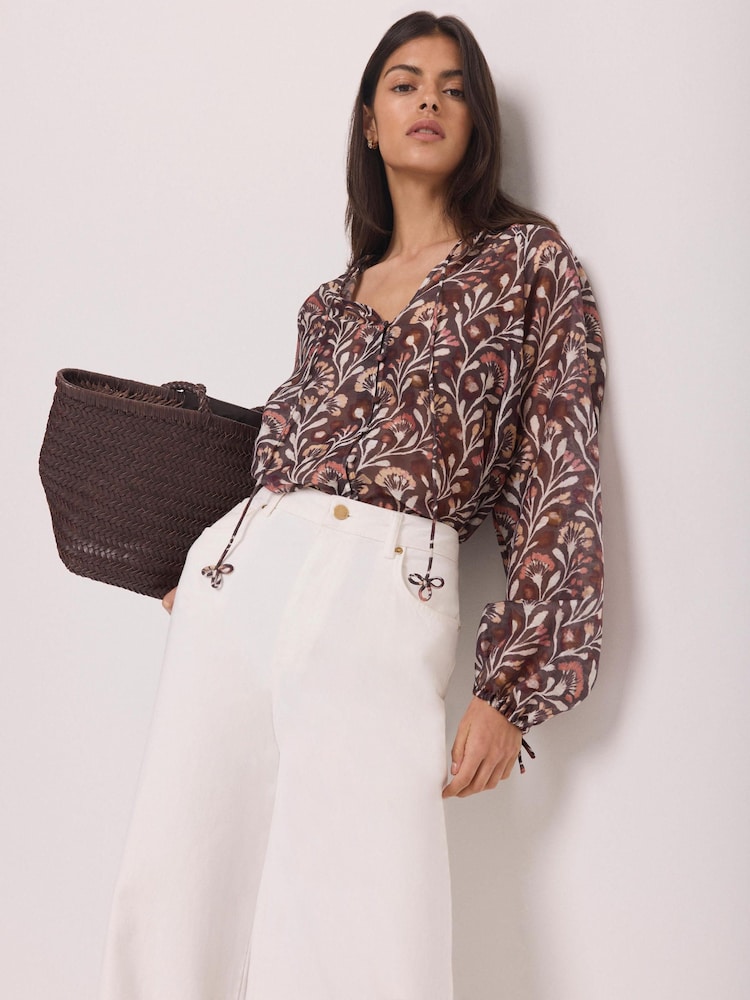 Mint Velvet Brown Floral Print Blouse - Image 2 of 8