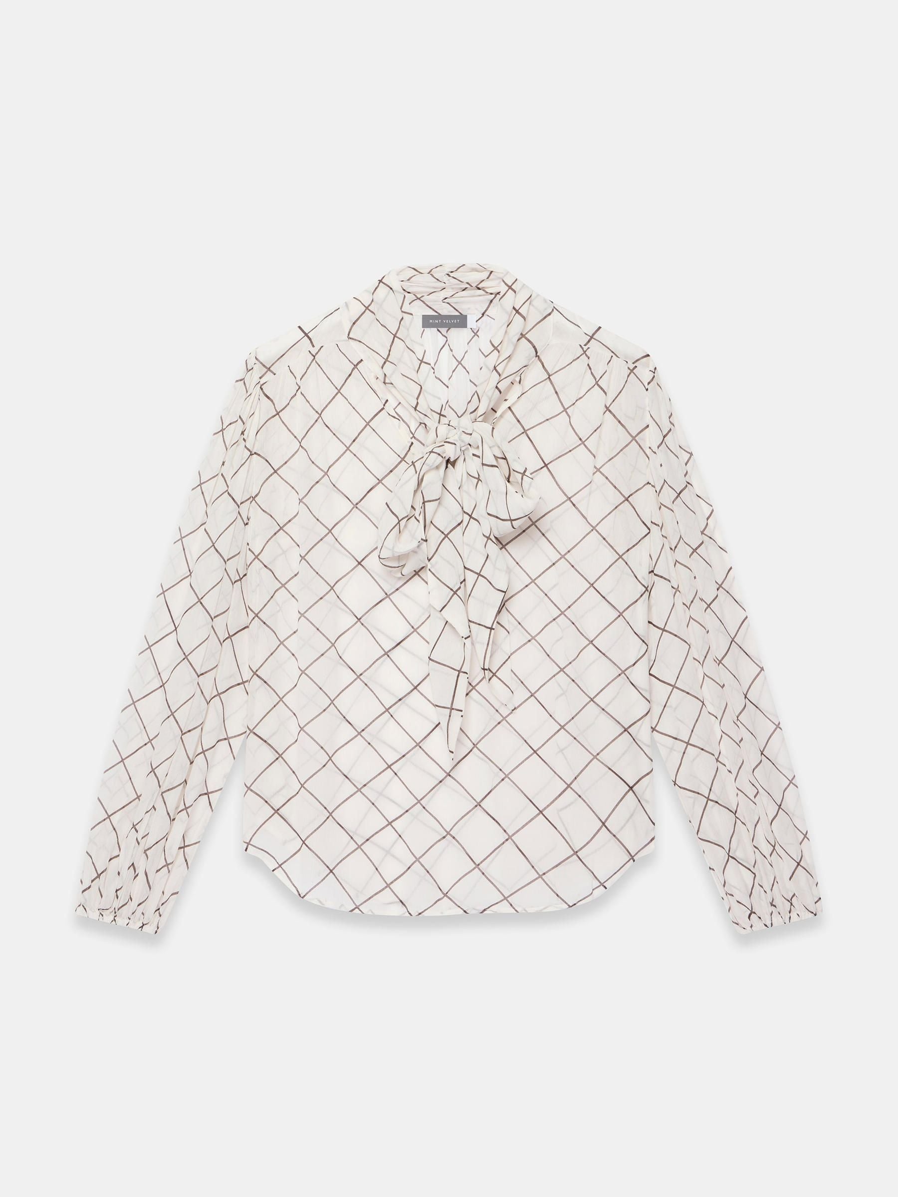 Buy Mint Velvet Cream Checked Pussy Bow Blouse from Next USA