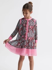 Reiss Pink Camilla 9-14 yrs Floral Print Contrast Dress - Image 1 of 6