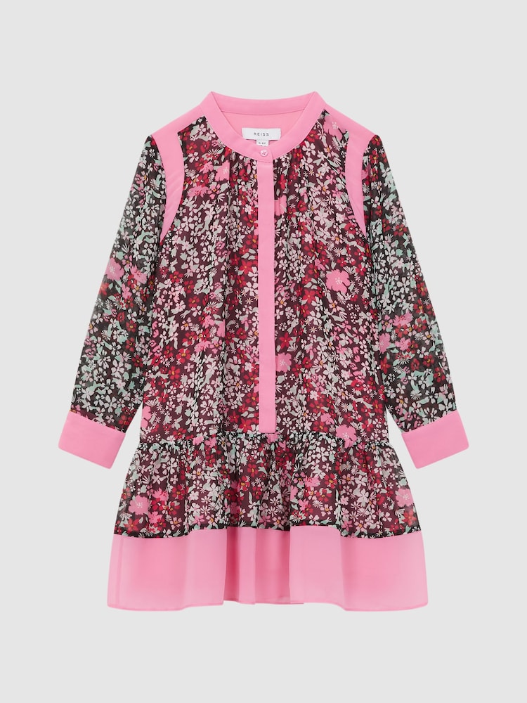 Reiss Pink Camilla 9-14 yrs Floral Print Contrast Dress - Image 2 of 6