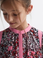 Reiss Pink Camilla 9-14 yrs Floral Print Contrast Dress - Image 3 of 6
