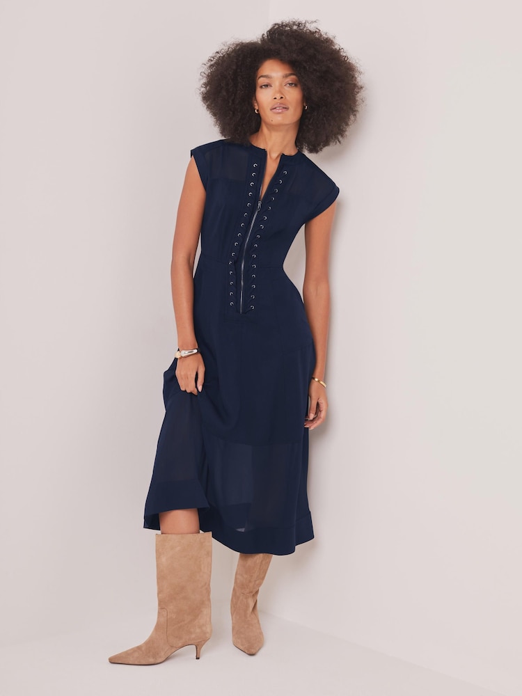 Mint Velvet Blue Utility Midi Dress - Image 1 of 8 Mint Velvet Blue Utility Midi Dress - Image 1 of 8