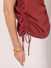 Mint Velvet Brown Jersey Ruched Tie Detail Top - Image 4 of 7