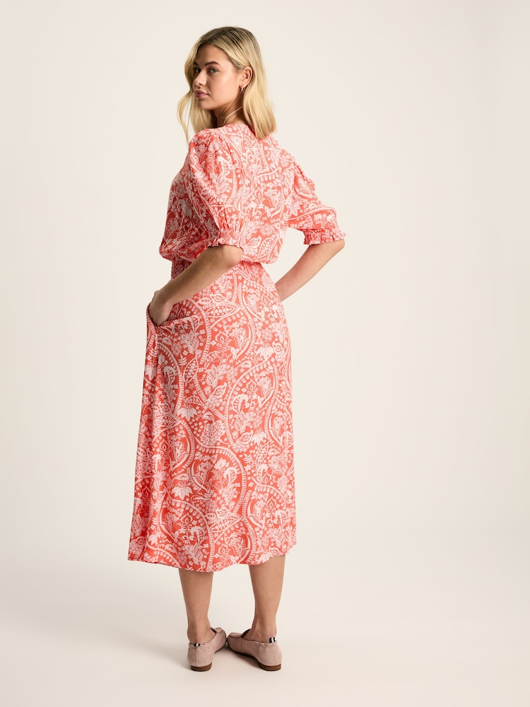 Joules Laurie Red Viscose Midi Dress - Image 2 of 6 Joules Laurie Red Viscose Midi Dress - Image 2 of 6