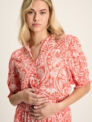 Joules Laurie Red Viscose Midi Dress - Image 3 of 6