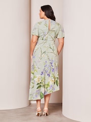 Lipsy Green Floral Curve Ruched Front Keyhole Cut Out Asymmetricalmetricalmetrical Midi Dress - Image 2 of 4