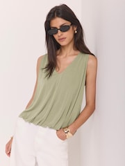 Mint Velvet Green V-Neck Bubble Hem Top - Image 1 of 7
