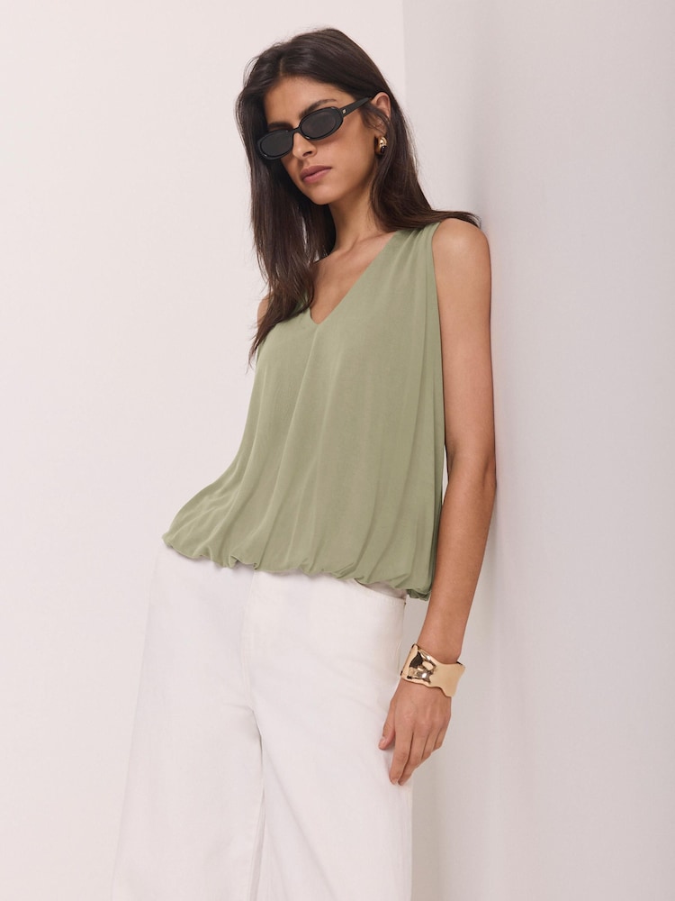 Mint Velvet Green V-Neck Bubble Hem Top - Image 2 of 7