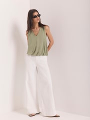 Mint Velvet Green V-Neck Bubble Hem Top - Image 3 of 7