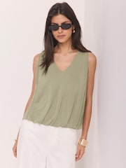 Mint Velvet Green V-Neck Bubble Hem Top - Image 4 of 7
