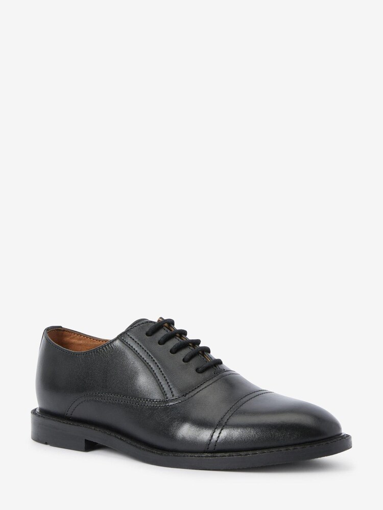 Black Leather Oxford Toe Cap Shoes - Image 2 of 5